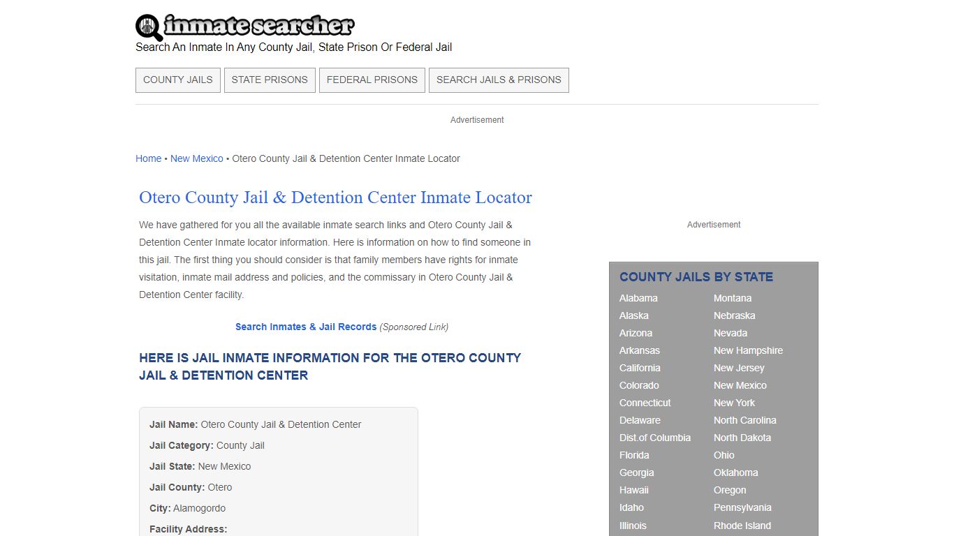 Otero County Jail & Detention Center Inmate Locator